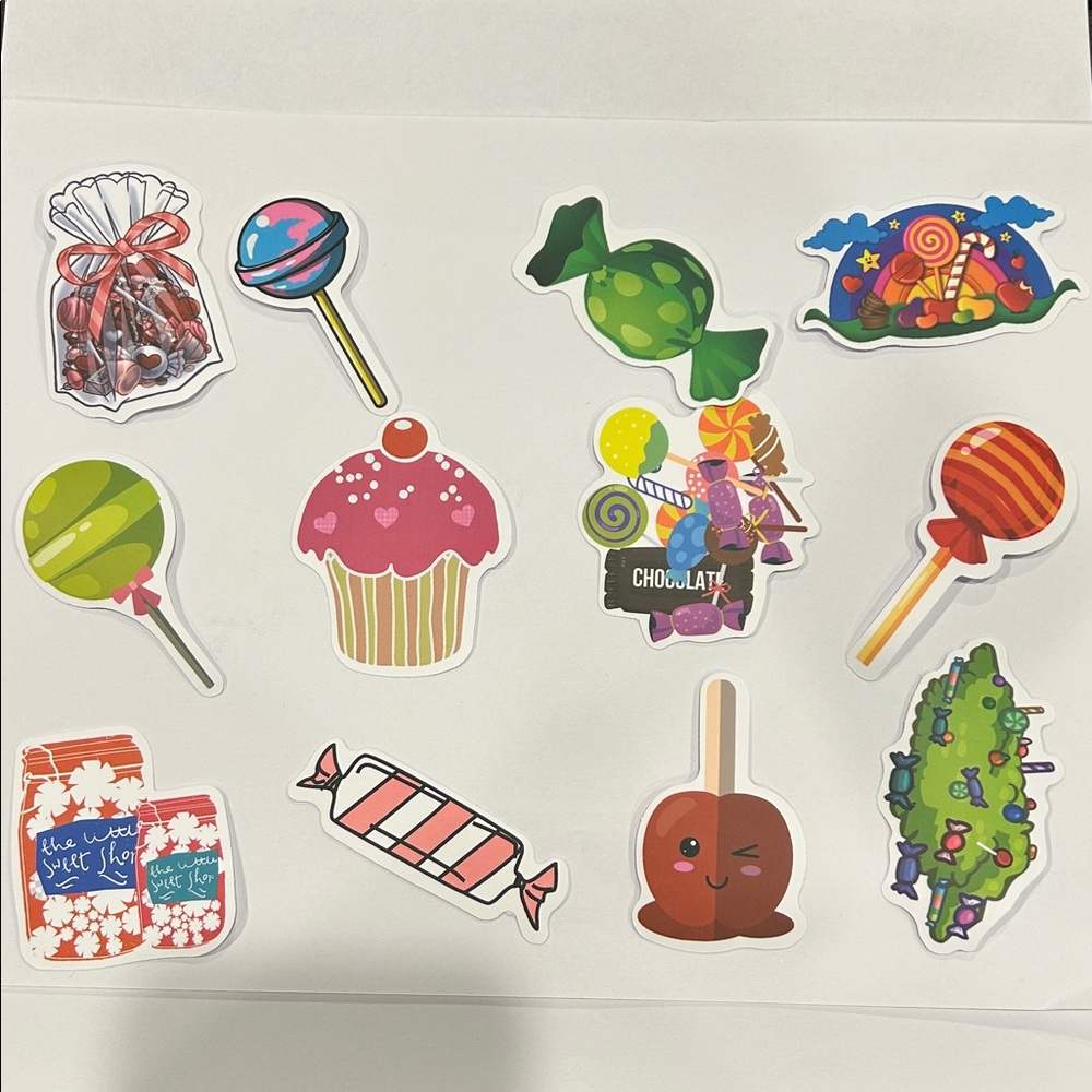 Cute Candy Stickers for Laptops or Water Bottles (Waterproof) - Set of 12